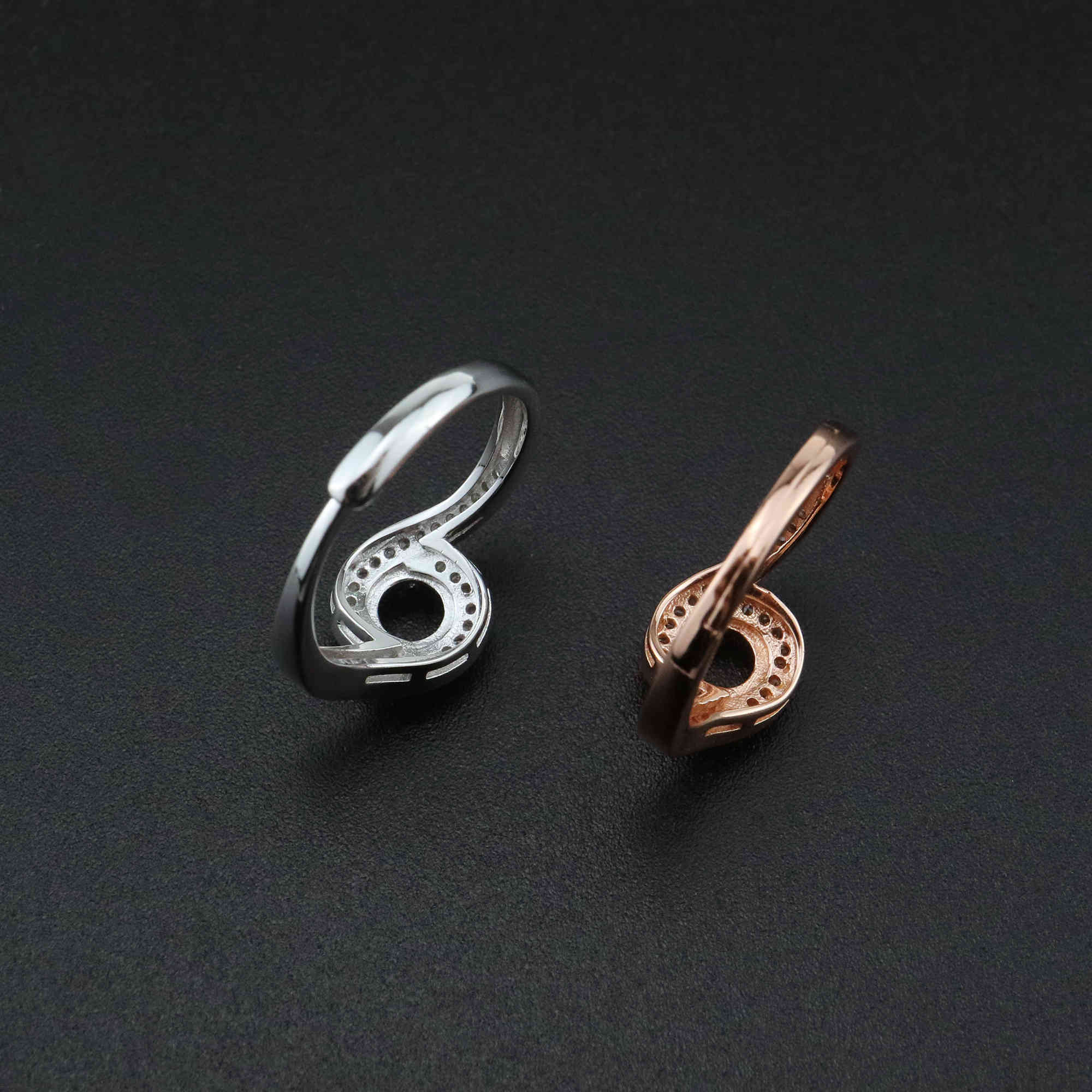 1Pcs 6MM Bypass Shank Round Prong Bezel Rose Gold Plated Solid 925 Sterling Silver Adjustable Ring Settings for Moissanite Gemstone DIY Supplies 1210055 - Click Image to Close